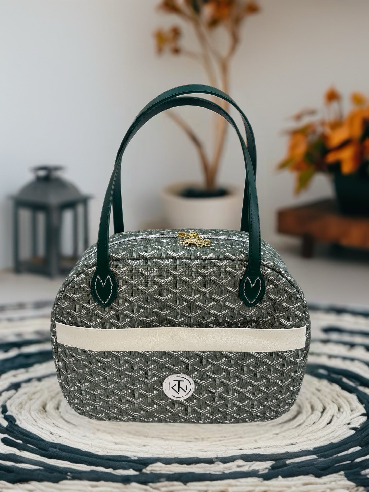 Boston Bag - Green and White