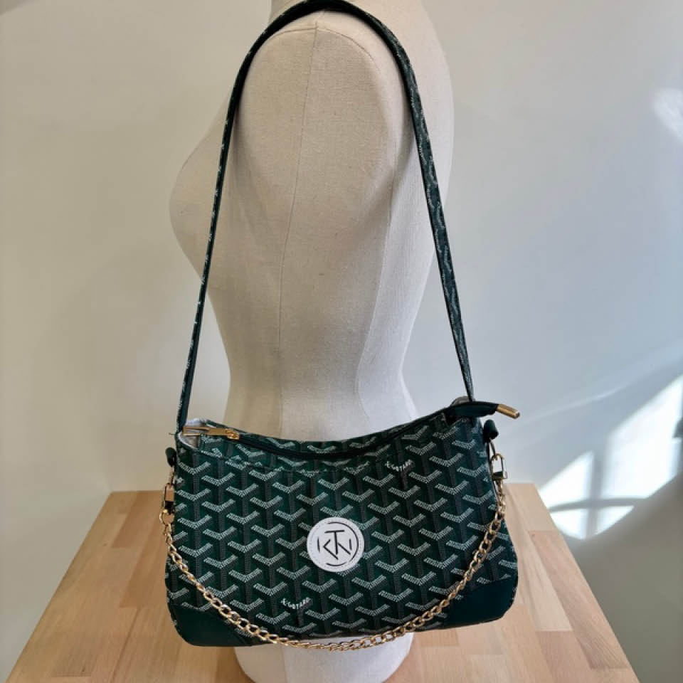 Annabelle Shoulder Bag - Dark Green on Green
