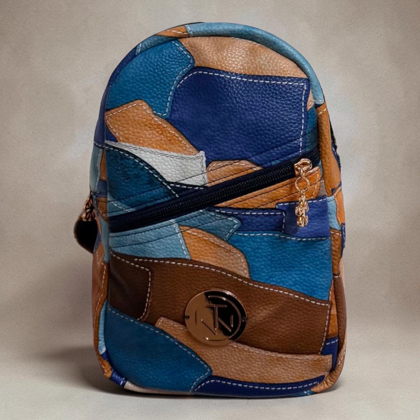 Tilly Backpack - Blue & Brown Patchwork