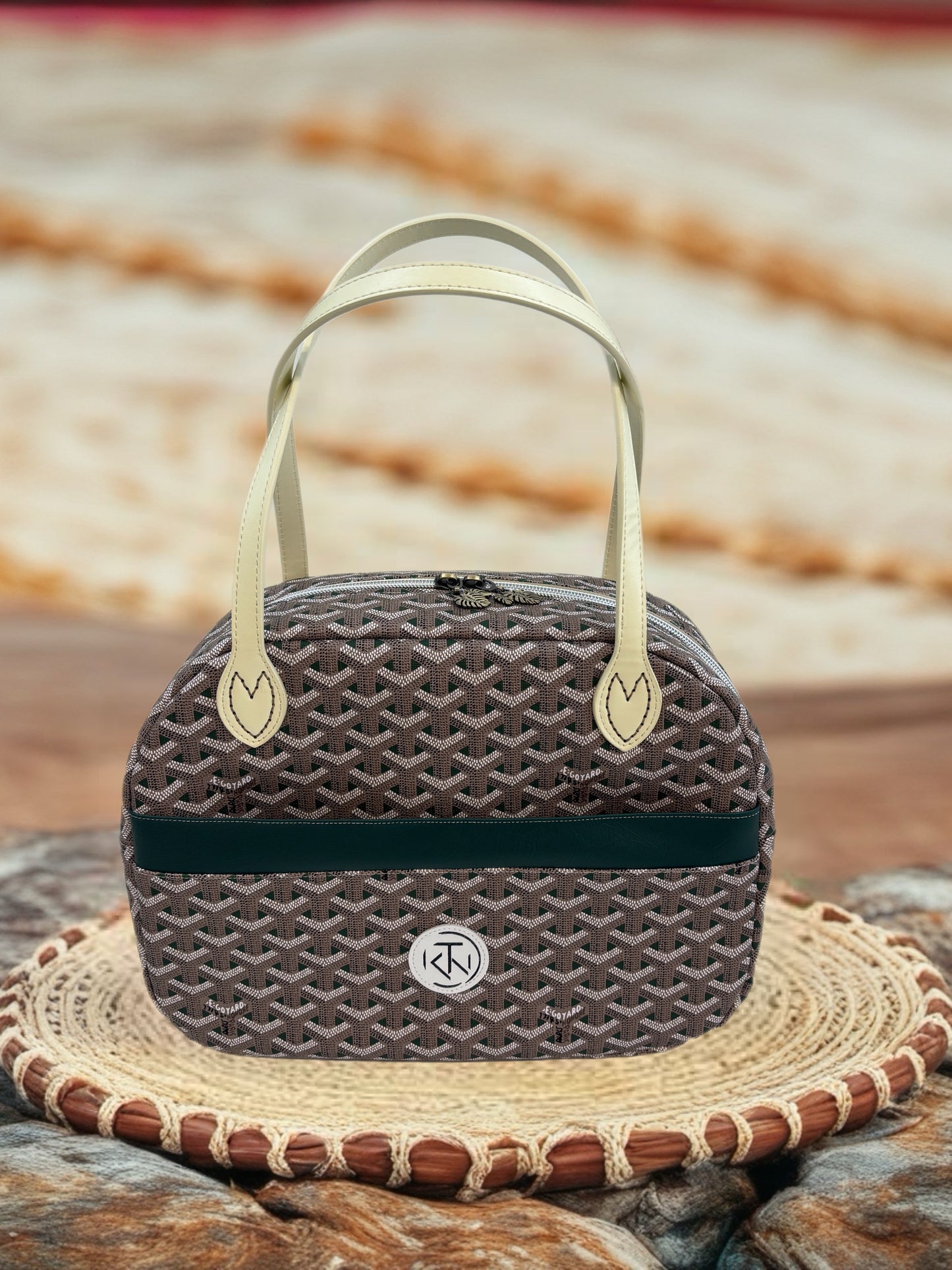 Boston Bag - Cream and Green