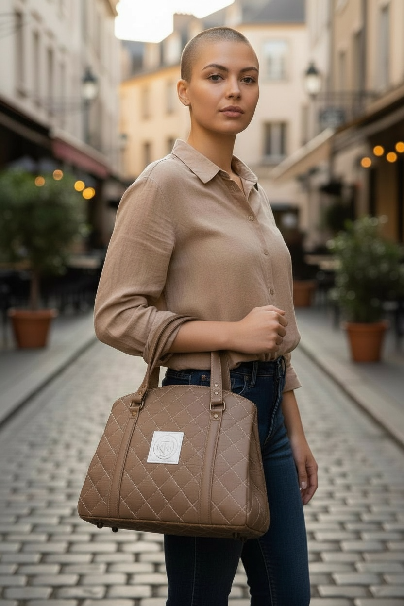 Rowena Handbag - Tan with White Checks