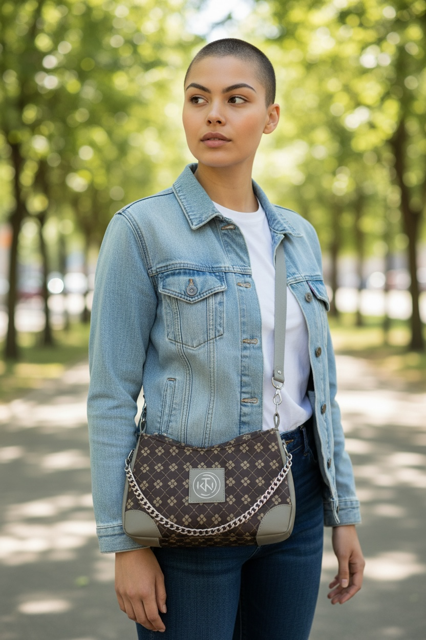 Annabelle Sling - Fashion Print Check Grey Flowers