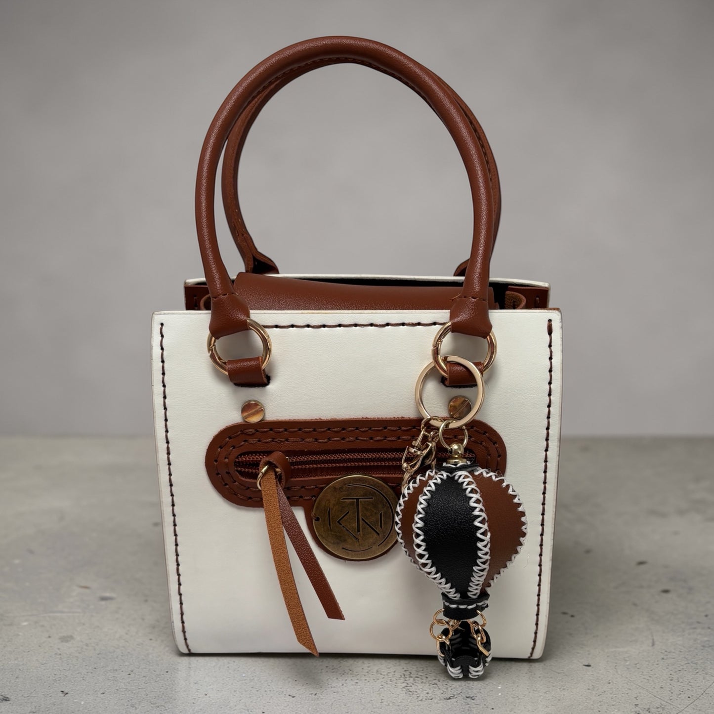 Retro Square Vintage Bag - Brown and White