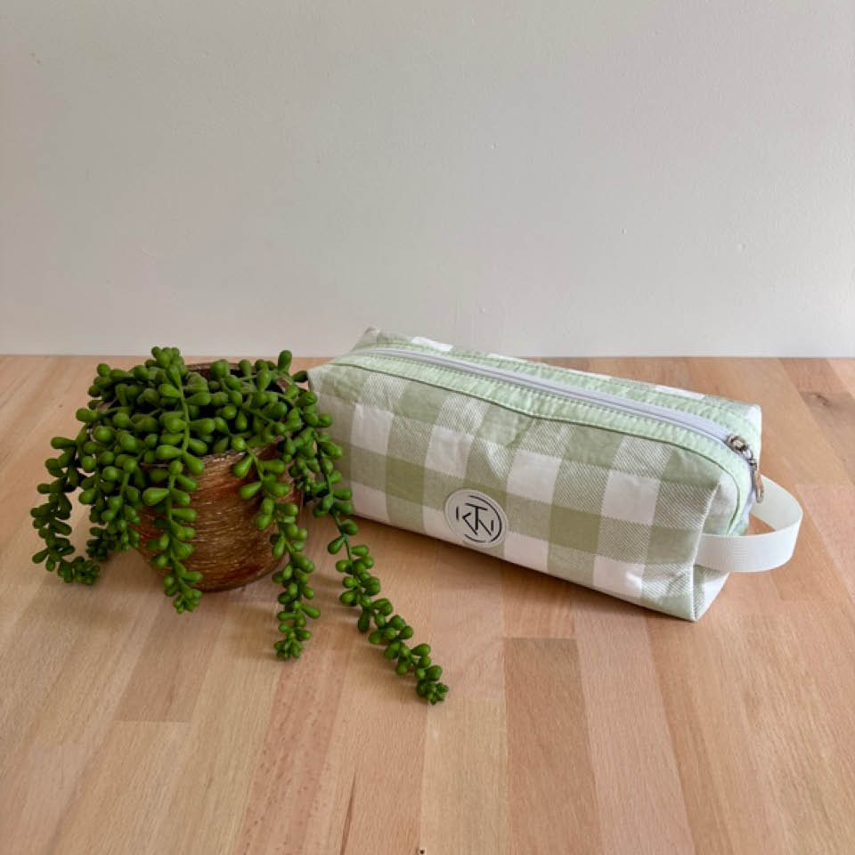 Long Toiletries Bag - Green Check