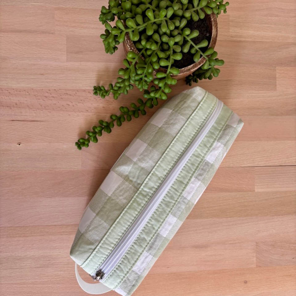 Long Toiletries Bag - Green Check
