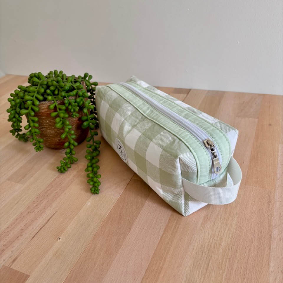 Long Toiletries Bag - Green Check