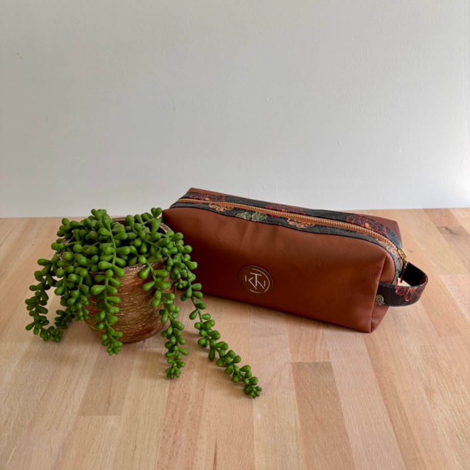 Long Toiletries Bag - Brown Flowers