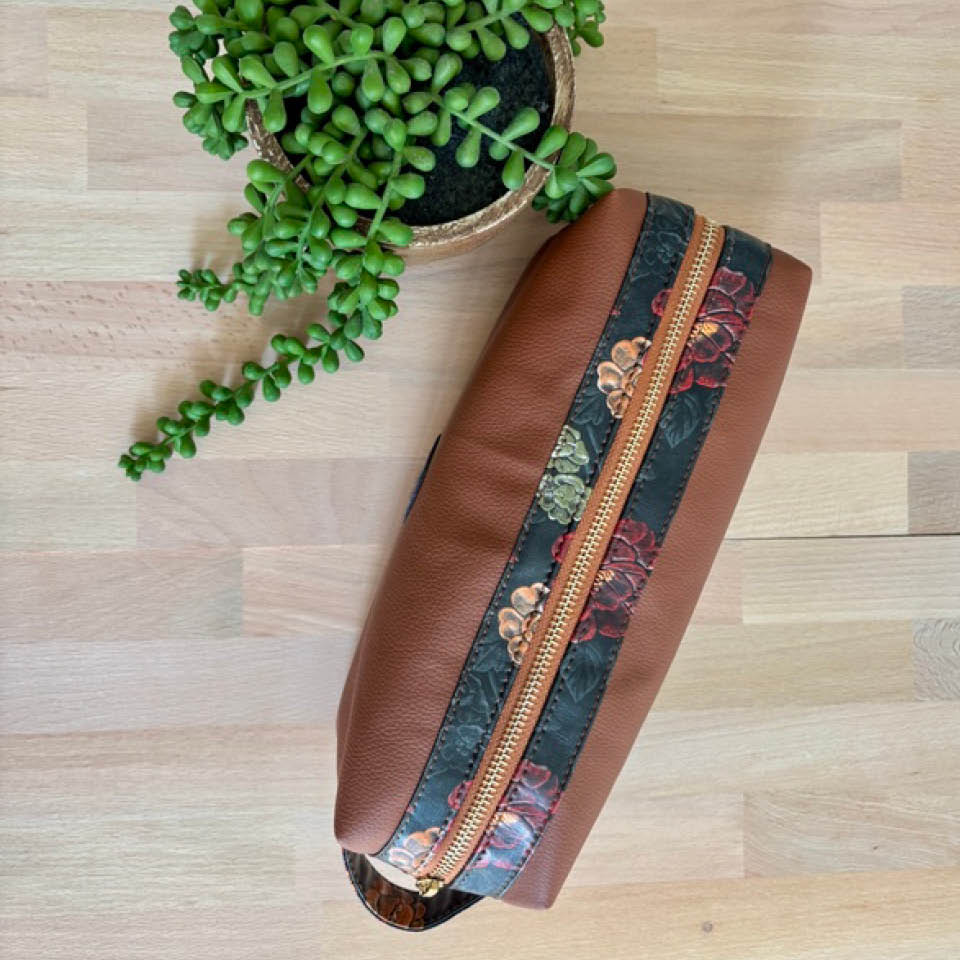 Long Toiletries Bag - Brown Flowers
