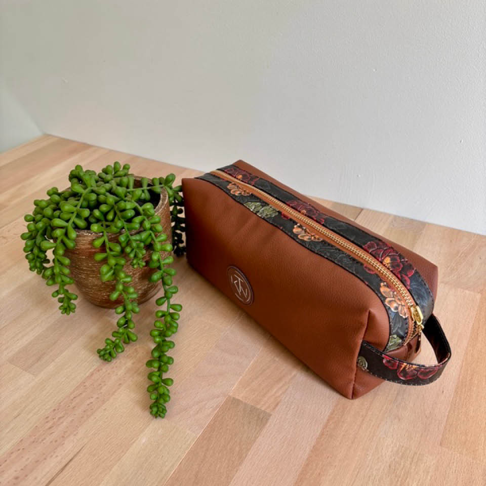 Long Toiletries Bag - Brown Flowers