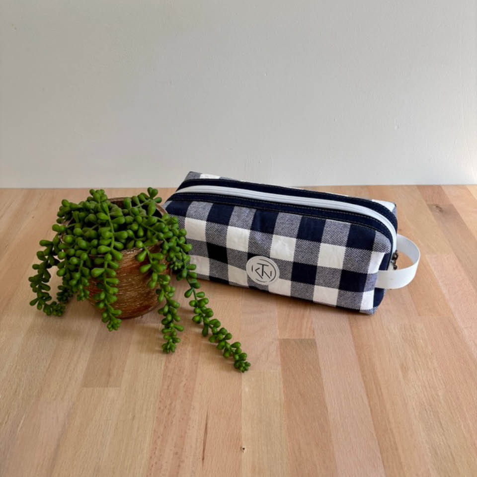 Long Toiletries Bag - Navy Check
