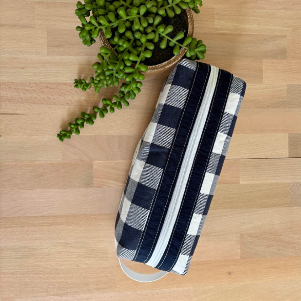 Long Toiletries Bag - Navy Check