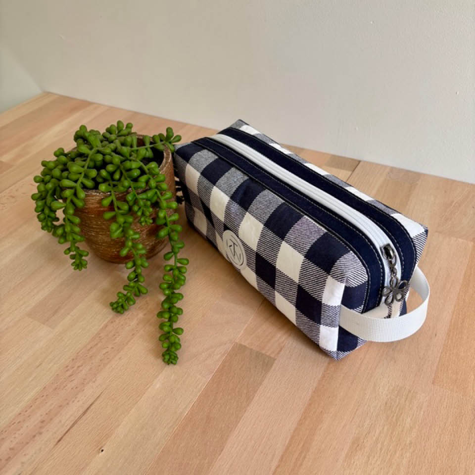 Long Toiletries Bag - Navy Check