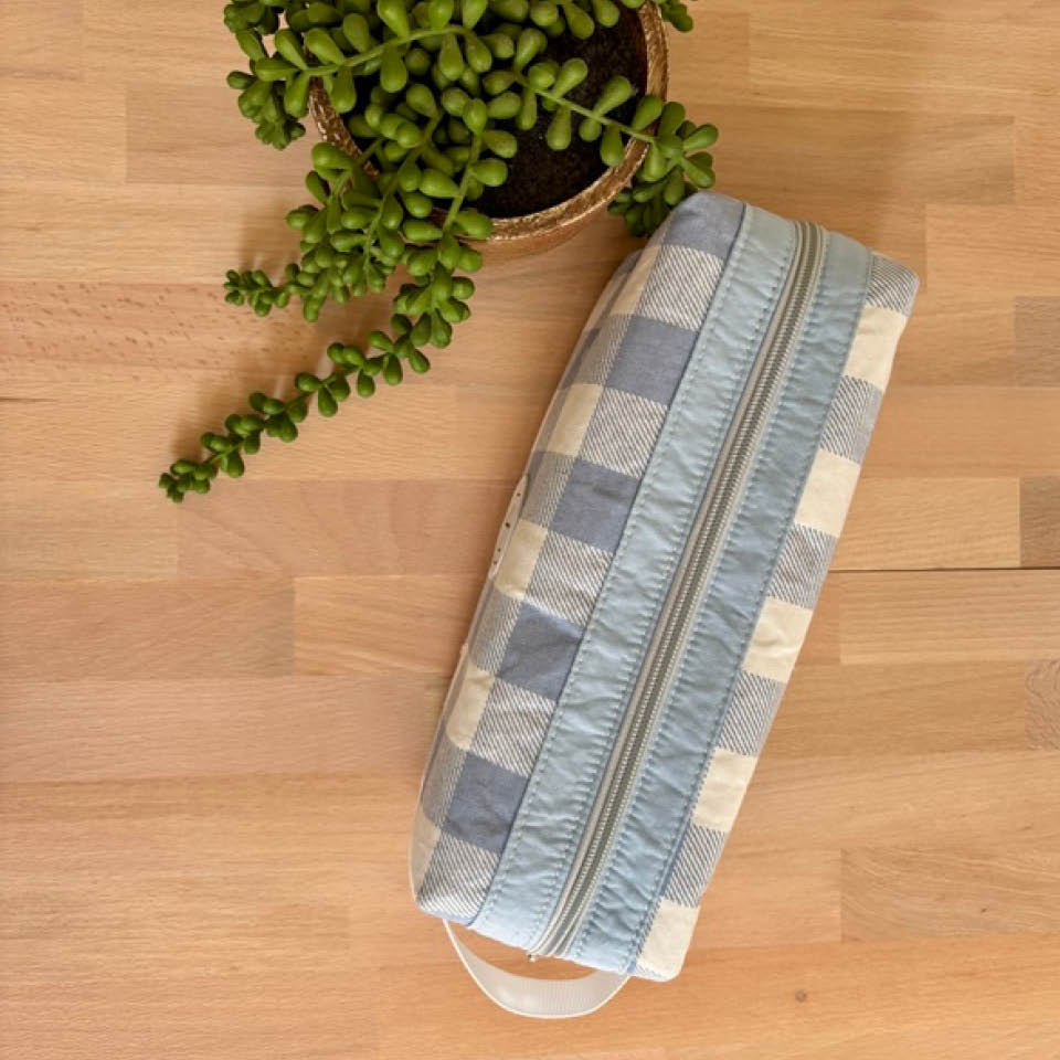 Long Toiletries Bag - Light Blue Check