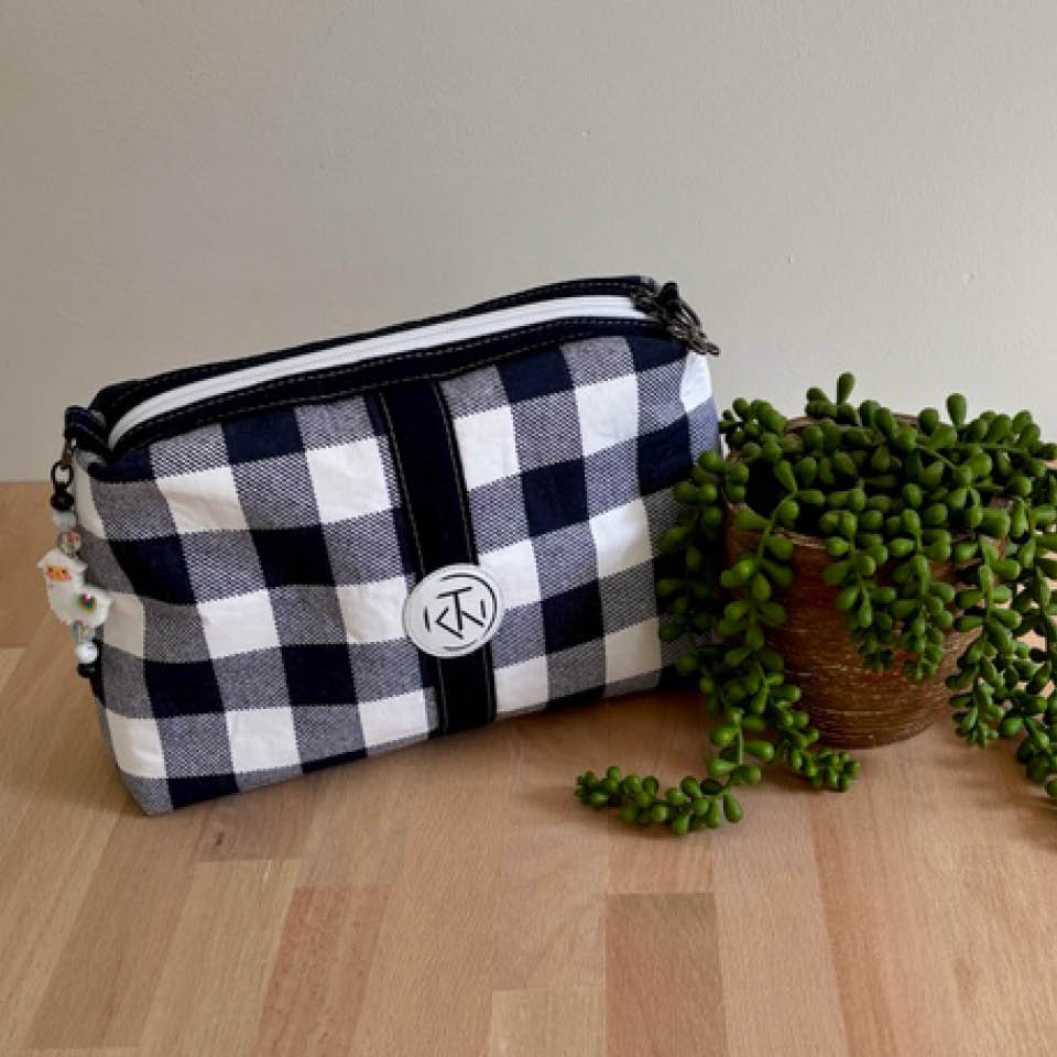 Tall Makeup Bag - Navy Check