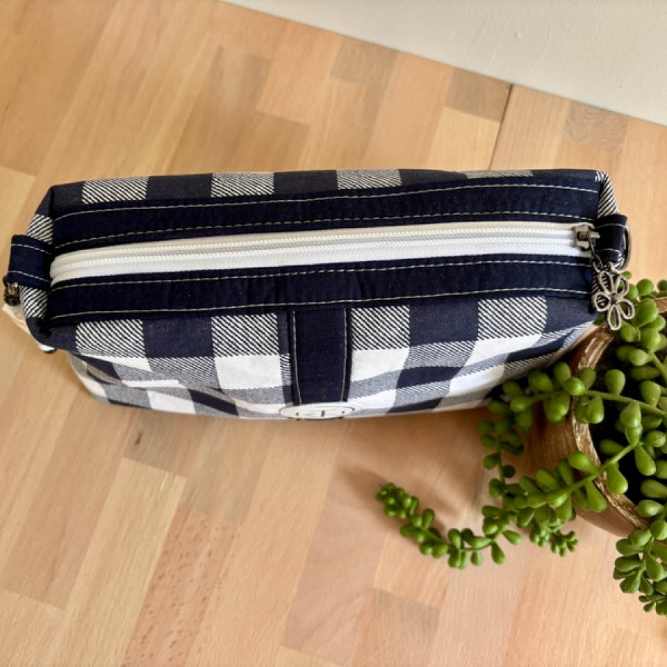 Tall Makeup Bag - Navy Check