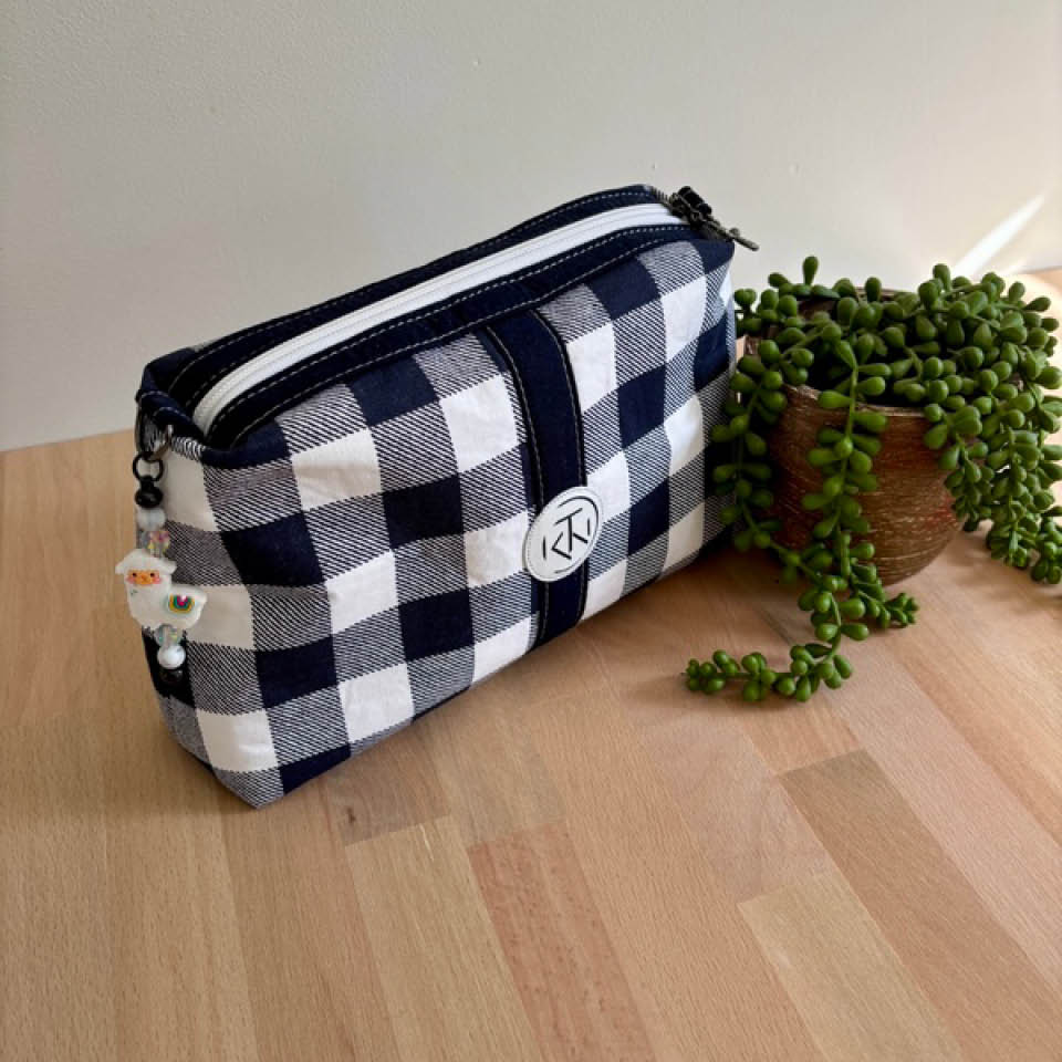 Tall Makeup Bag - Navy Check