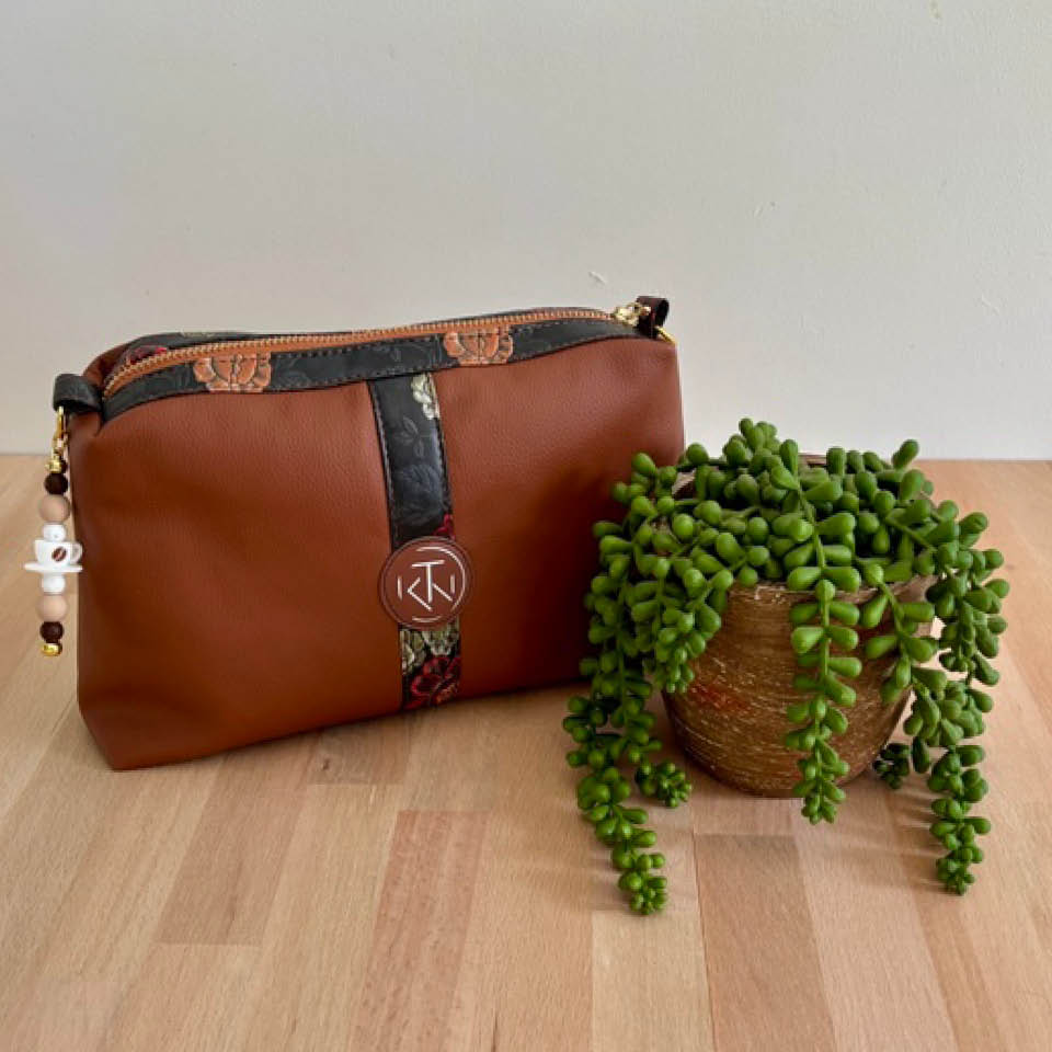 Tall Makeup Bag - Brown Flowers