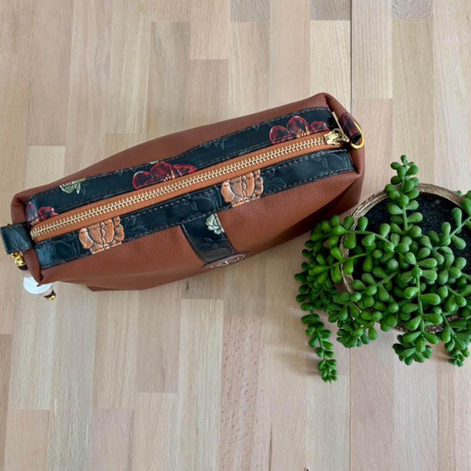 Tall Makeup Bag - Brown Flowers