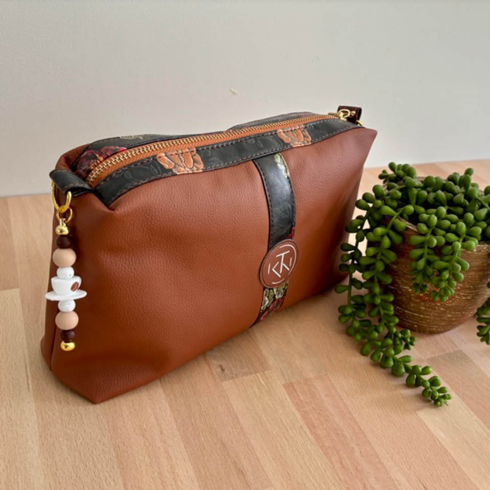 Tall Makeup Bag - Brown Flowers