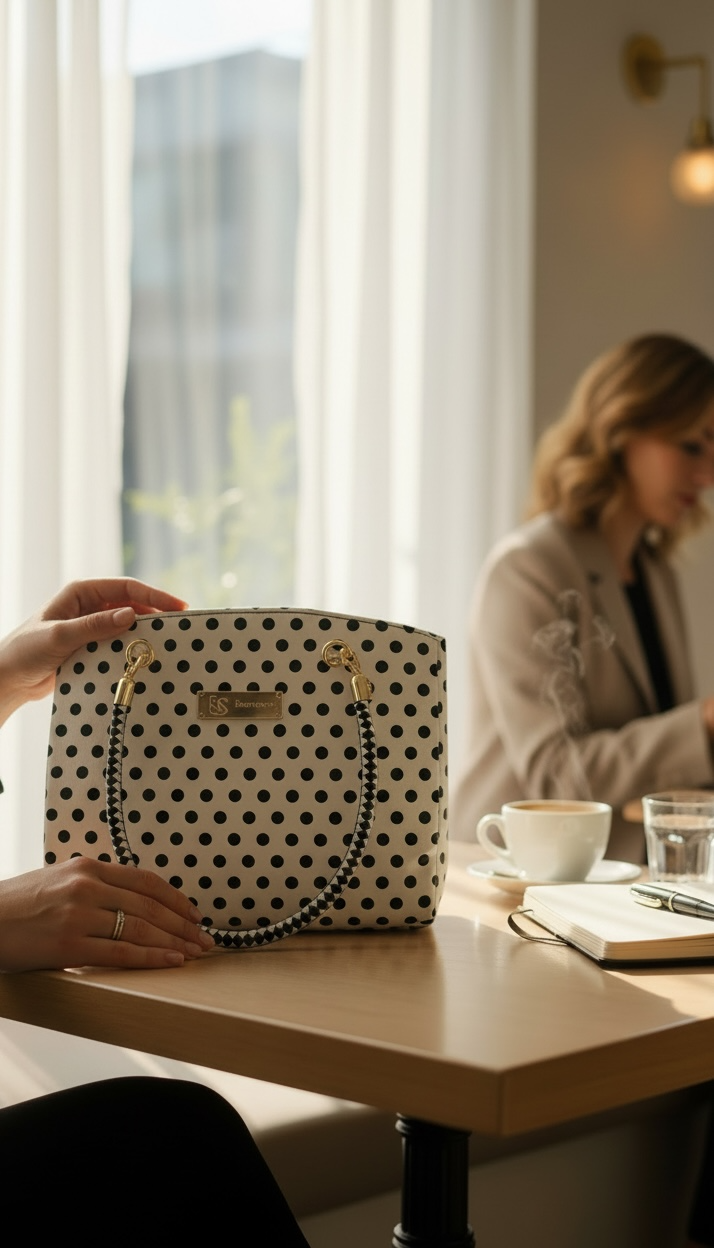 Roxanne Handbag - Black Poka Dots