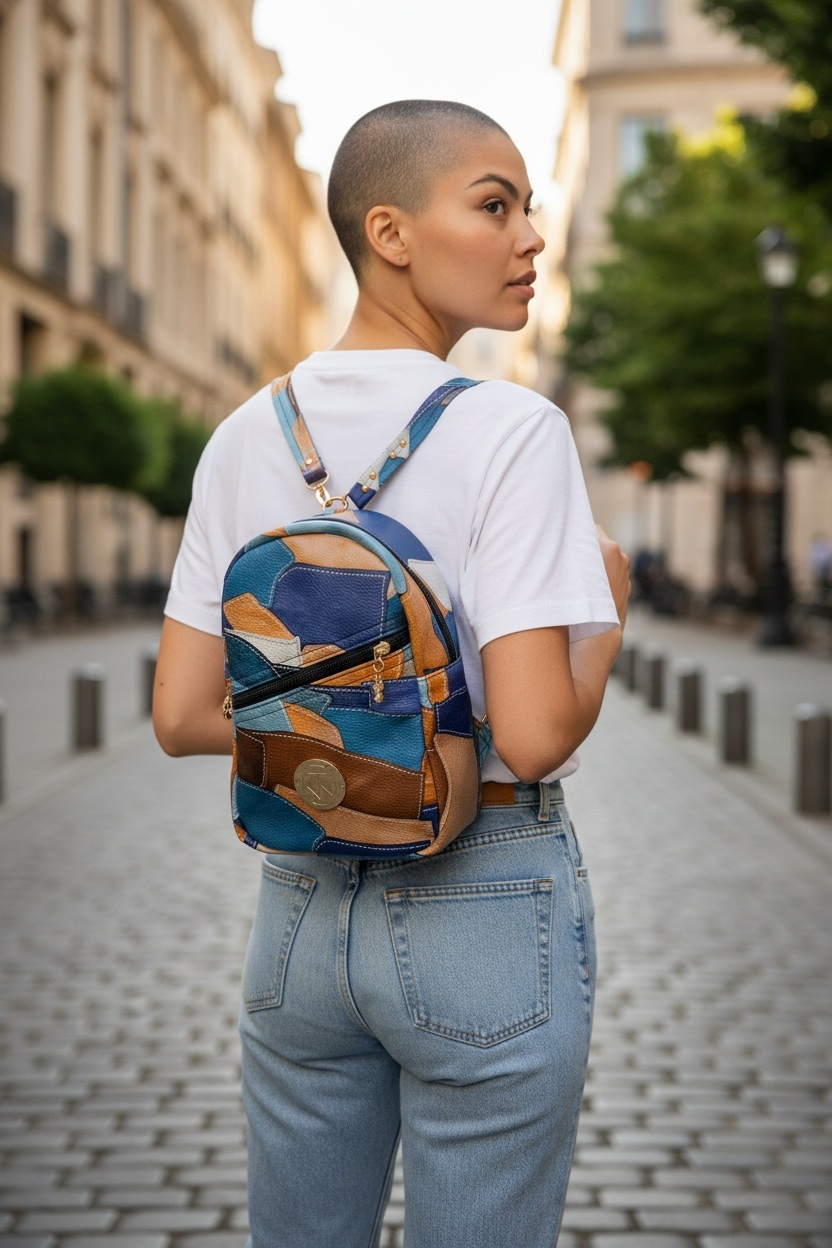 Tilly Backpack - Blue & Brown Patchwork