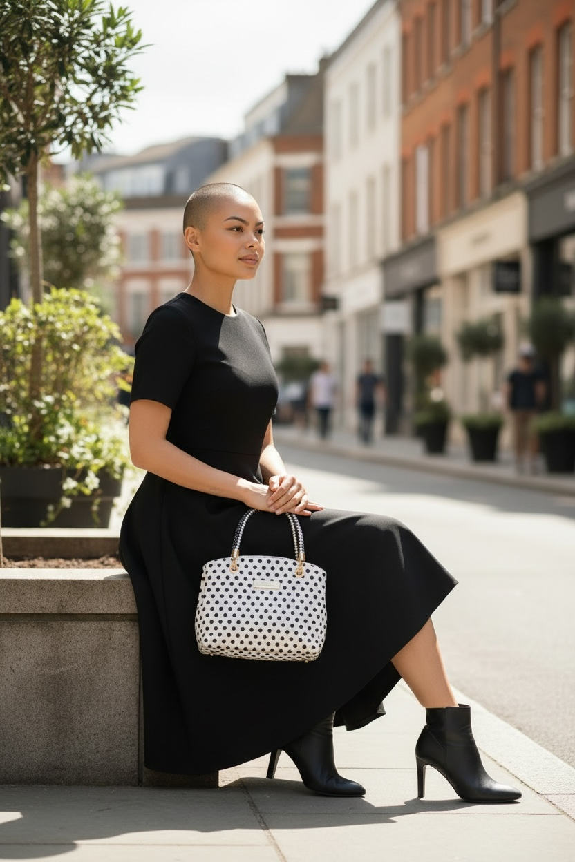 Roxanne Handbag - Black Poka Dots