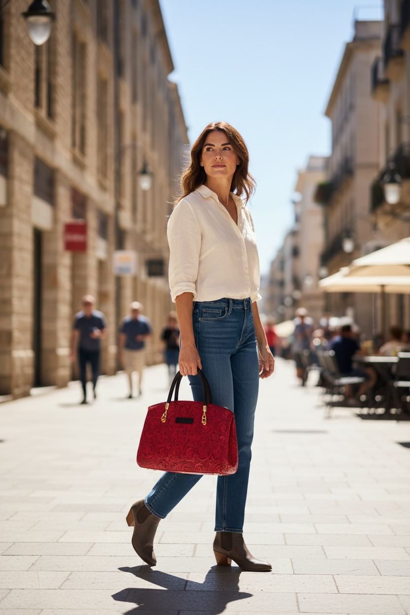 Roxanne Handbag - Embossed Red