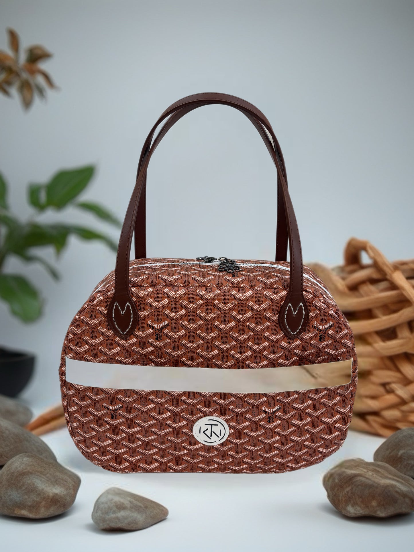 Boston Bag - Brown and White