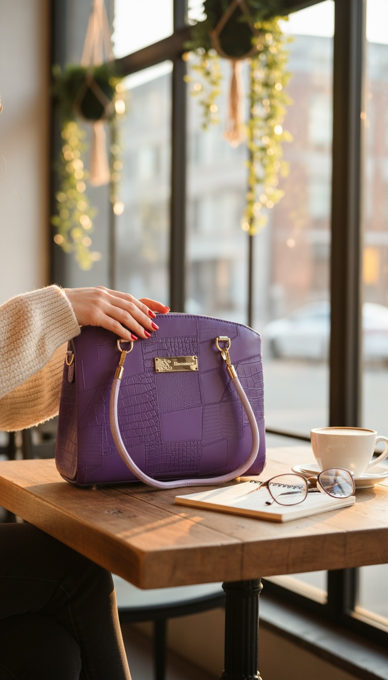 Roxanne Handbag - Purple Textured