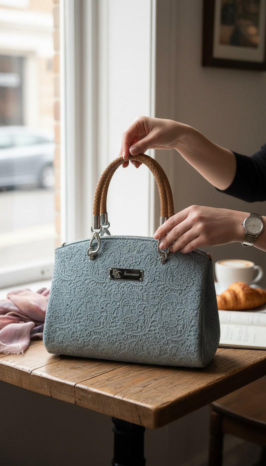Roxanne Handbag - Muted Blue Lace