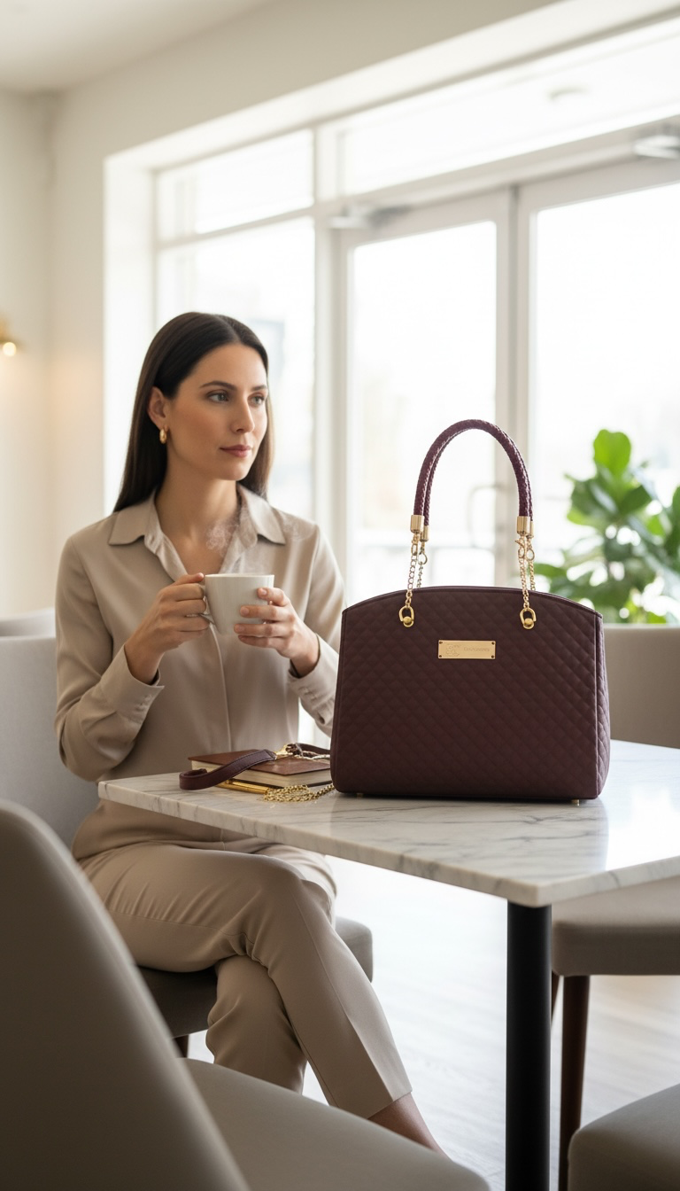 Roxanne Handbag - Maroon Checks