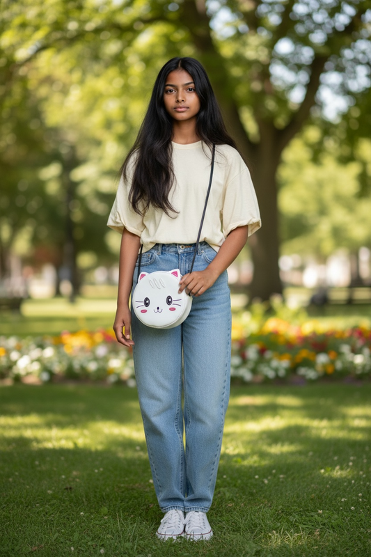 Cute Kitty Cross Body Bag - White