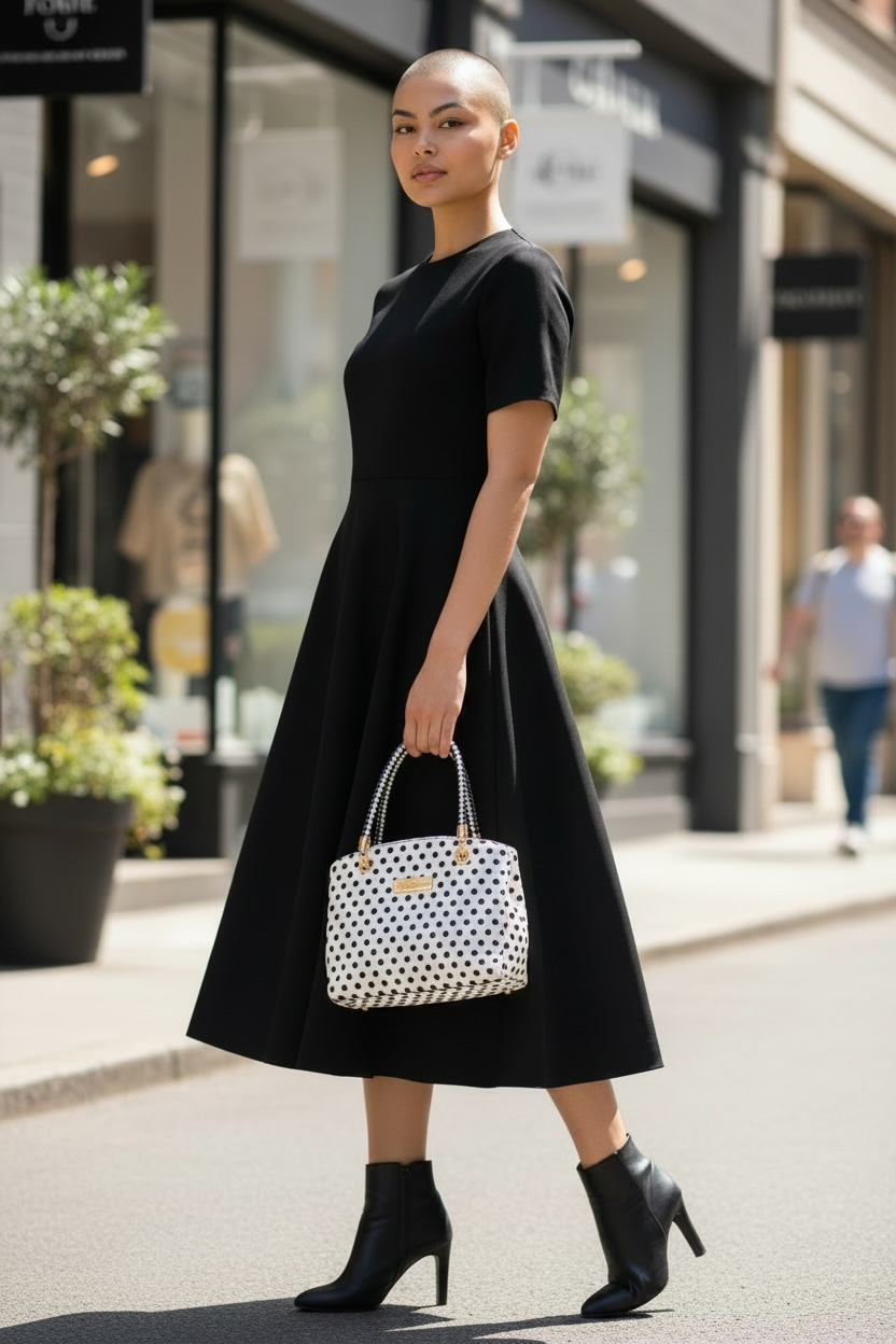 Roxanne Handbag - Black Poka Dots