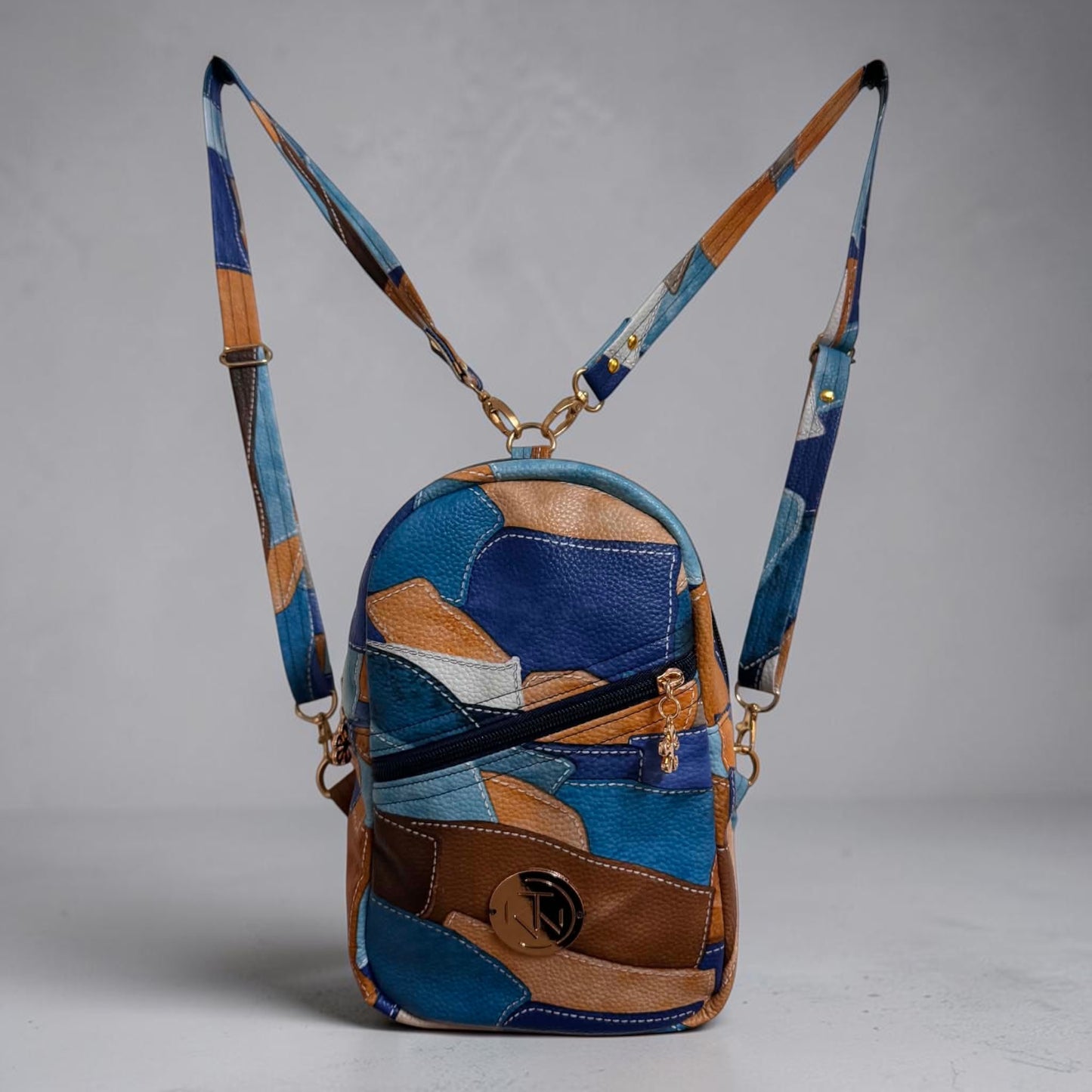 Tilly Backpack - Blue & Brown Patchwork