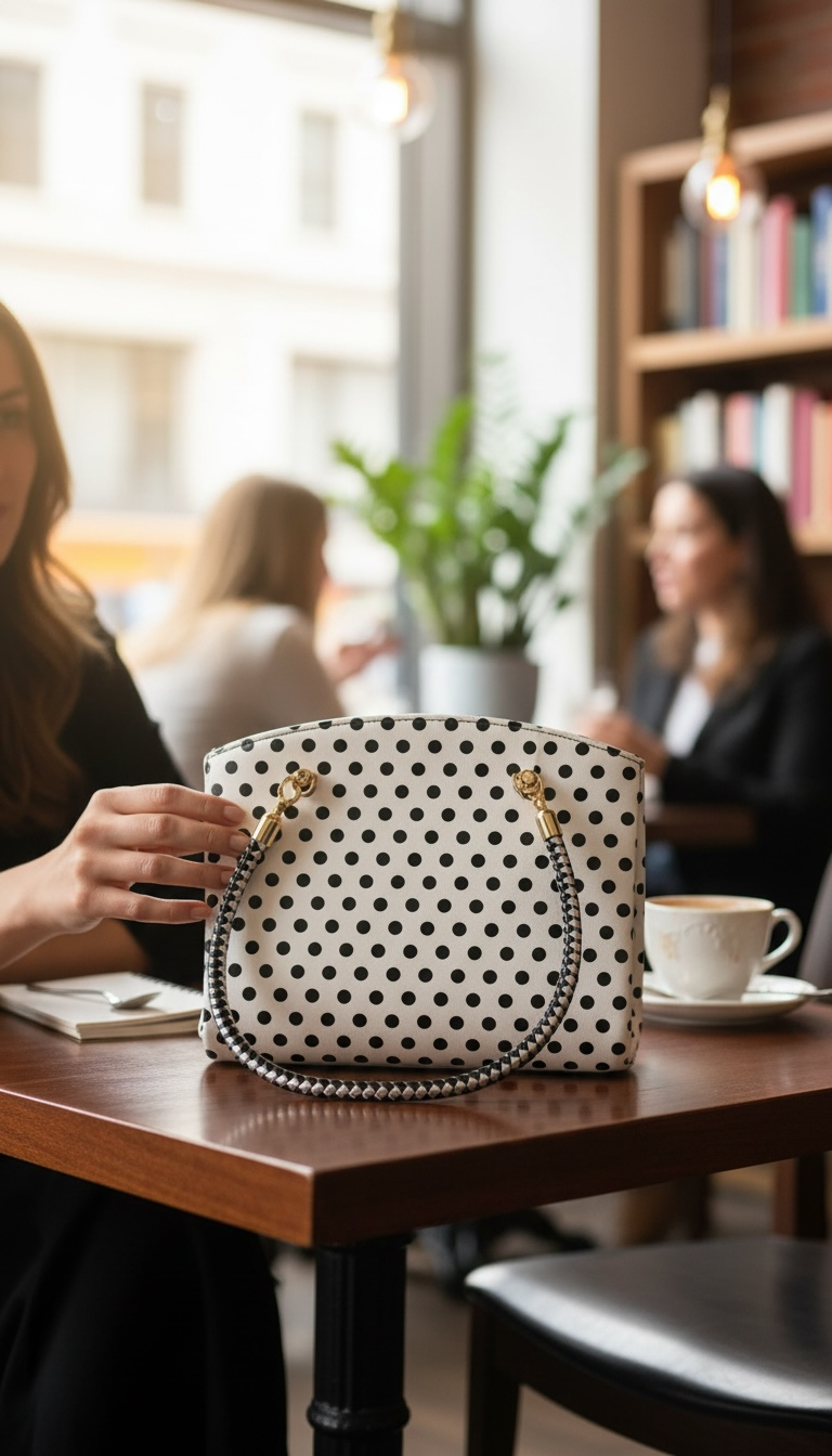 Roxanne Handbag - Black Poka Dots