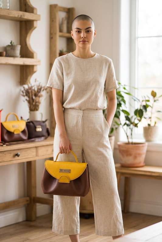 Bertha Bucket Bag - Brown & Yellow