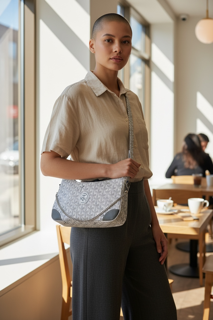 Annabelle Shoulder Bag - White on Grey