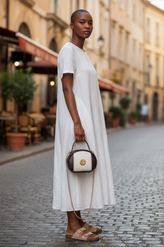 Vienna Vintage Oval Bag - Cream and Brown