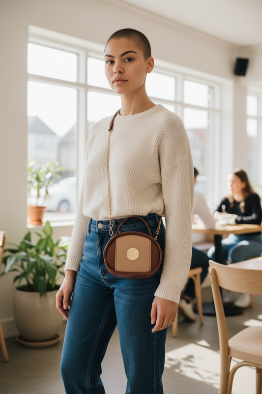 Vienna Vintage Oval Bag - Brown & Tan
