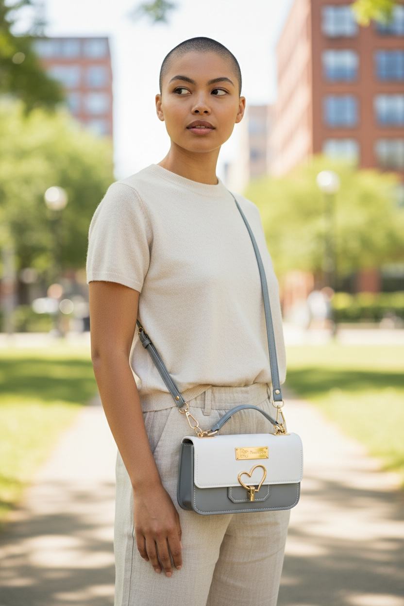 Heather Heart Handbag - Blue and White