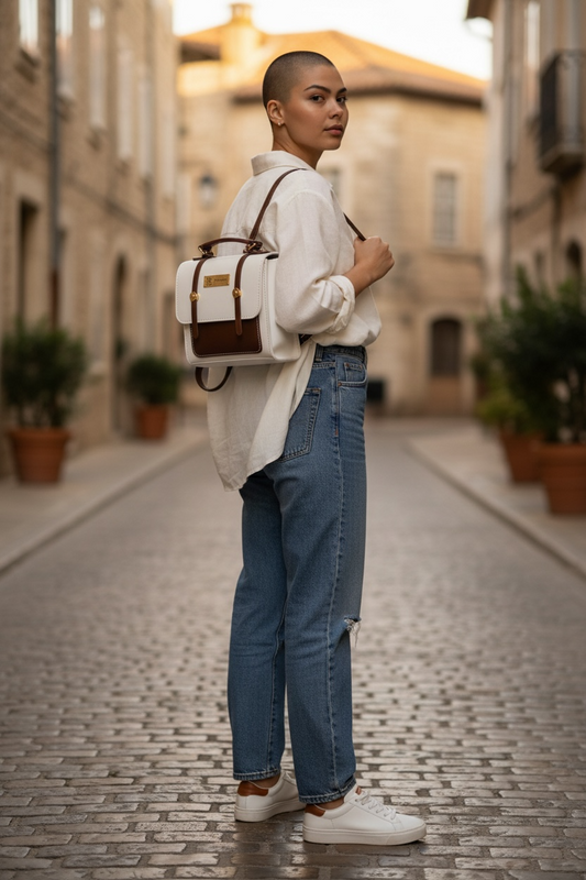 Melanie Messenger Backpack - White and Brown