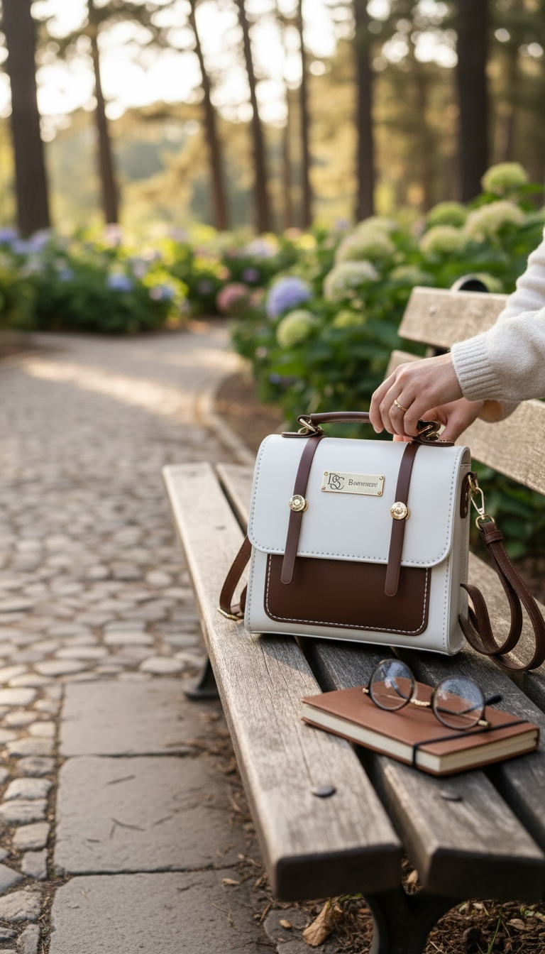 Melanie Messenger Backpack - White and Brown