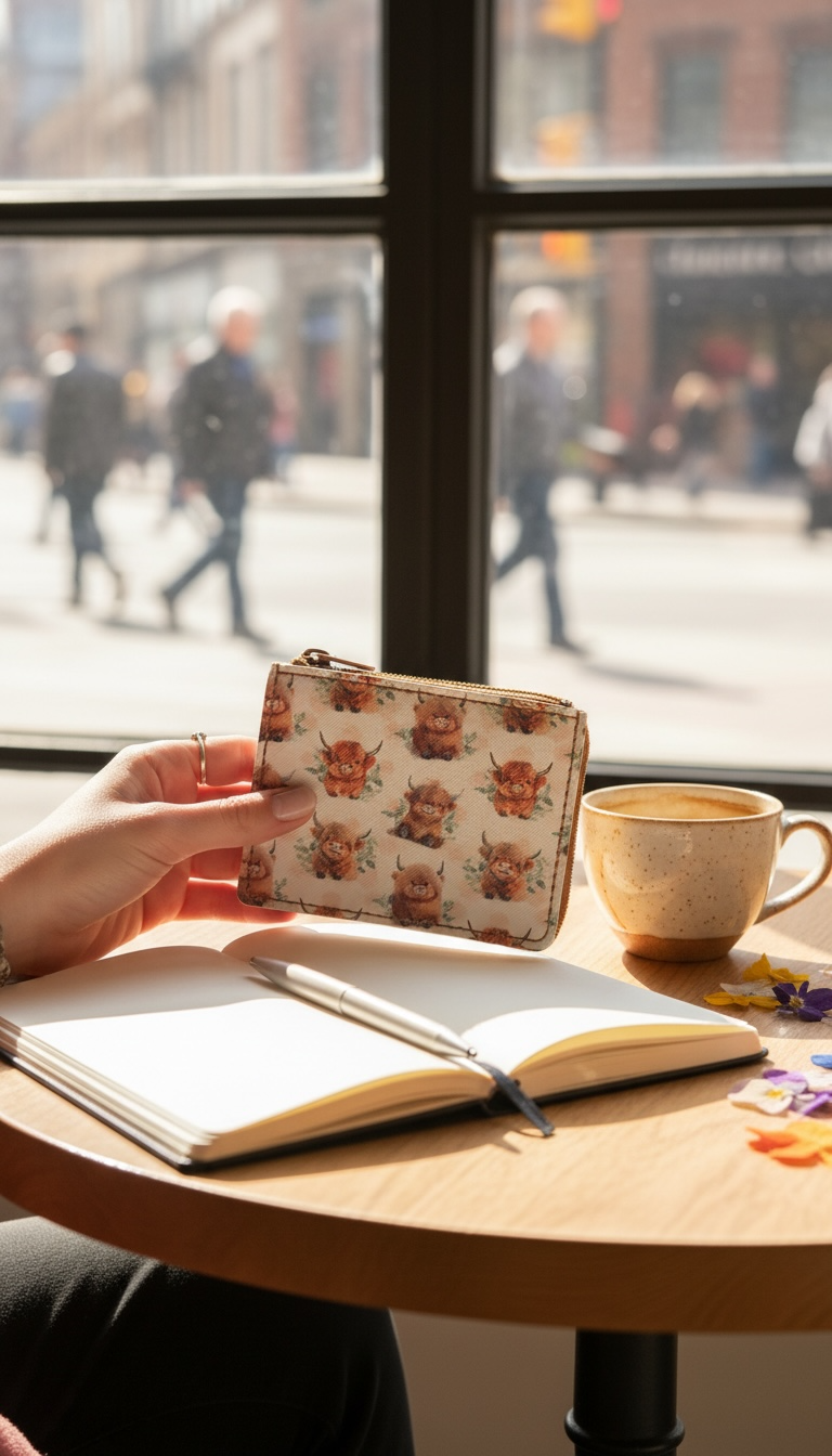Kazza Zip Wallet - Cows & Brown