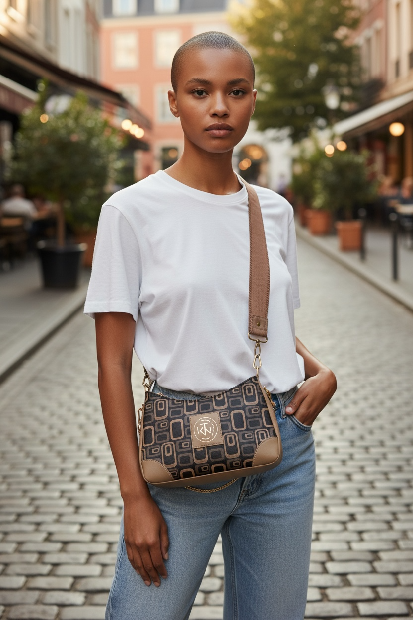 Annabelle Sling - Fashion Print Dark Brown Circles