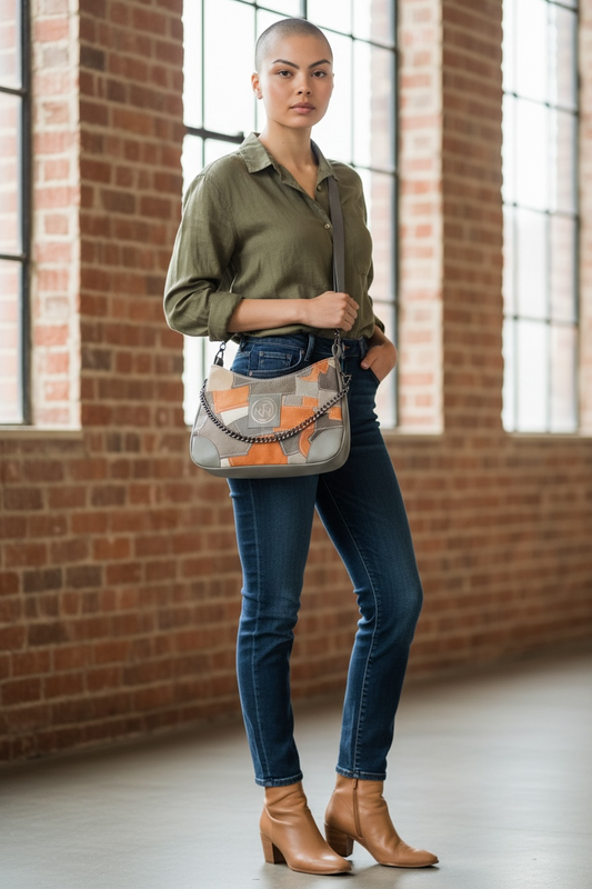 Annabelle Sling - Grey and Orange Patchwork