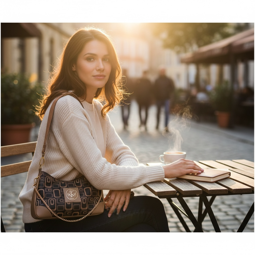 Annabelle Sling - Fashion Print Dark Brown Circles