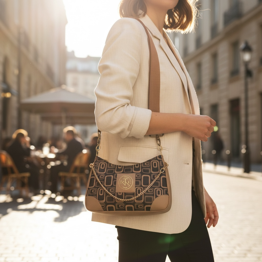 Annabelle Sling - Fashion Print Dark Brown Circles