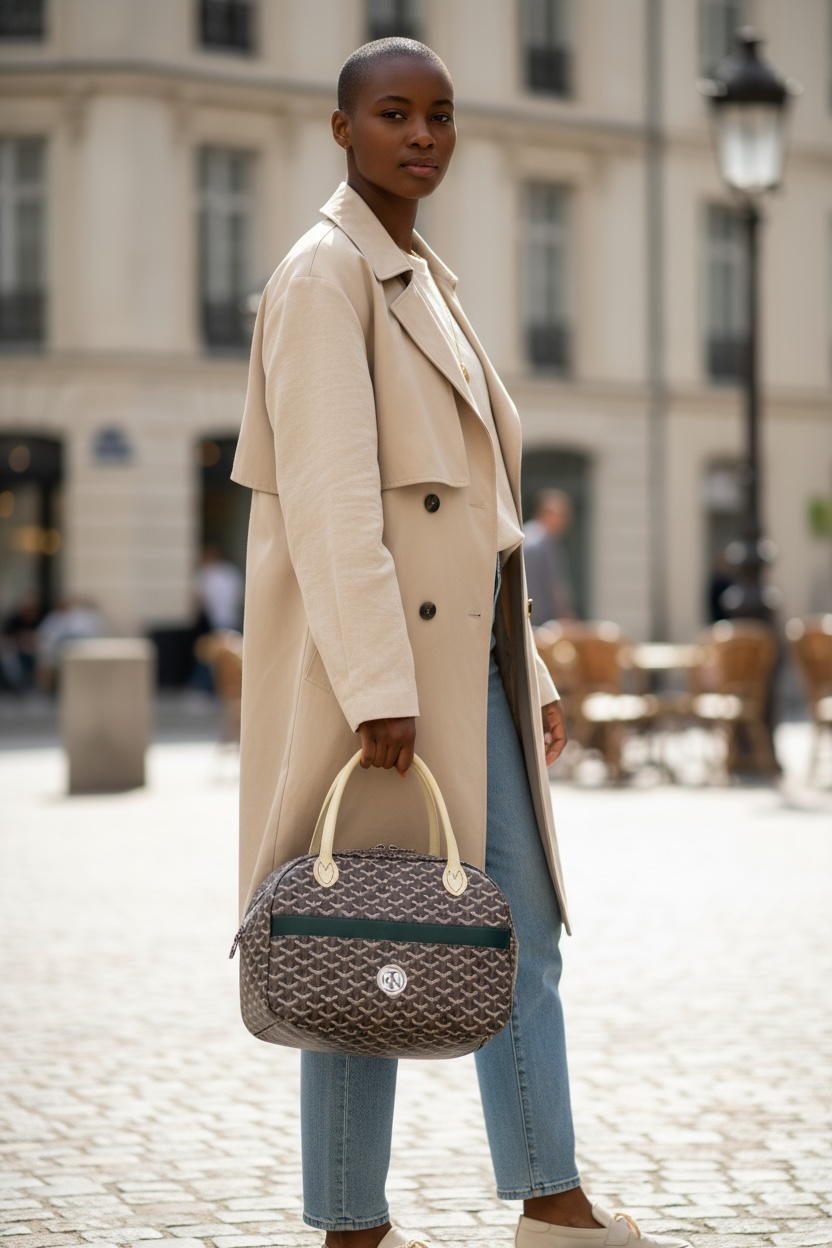 Boston Bag - Cream and Green